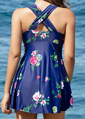 COCOPEAR Women's Elegant Crossover One Piece Swimdress Floral Skirted Swimsuit Floral 69 2XL/14-16 - Image 3