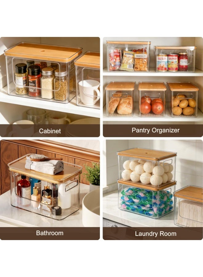 Arabest Pantry Organizers and Storage with Straight Side, 2 Set Stackable Bin with Open Front for Onion,Potato,Garlic,Fruit, Clear Storage Bin with Bamboo Lid for Kitchen Cabinet, Countertop, Bathroom - Image 3