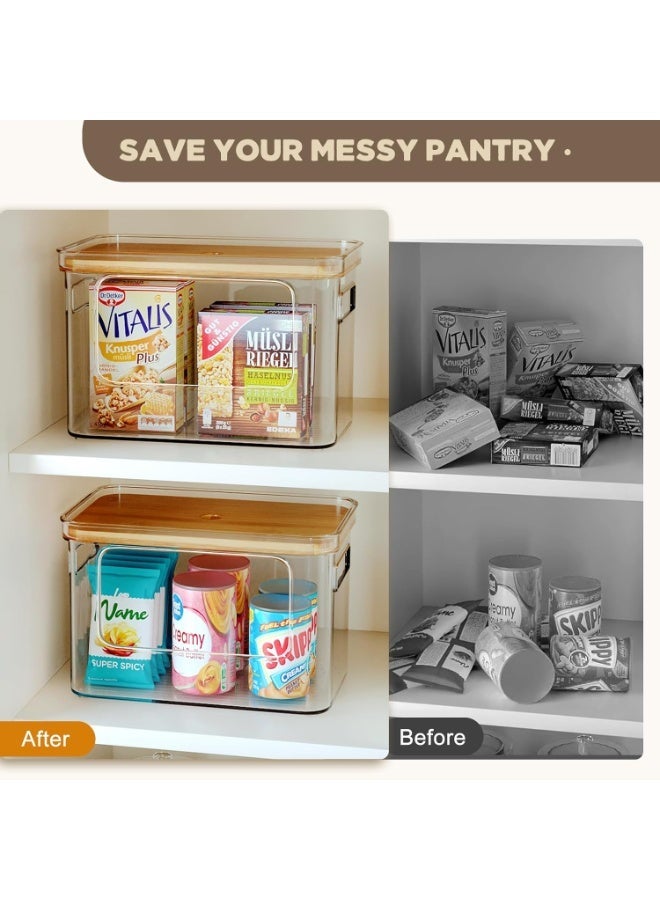 Arabest Pantry Organizers and Storage with Straight Side, 2 Set Stackable Bin with Open Front for Onion,Potato,Garlic,Fruit, Clear Storage Bin with Bamboo Lid for Kitchen Cabinet, Countertop, Bathroom - Image 2