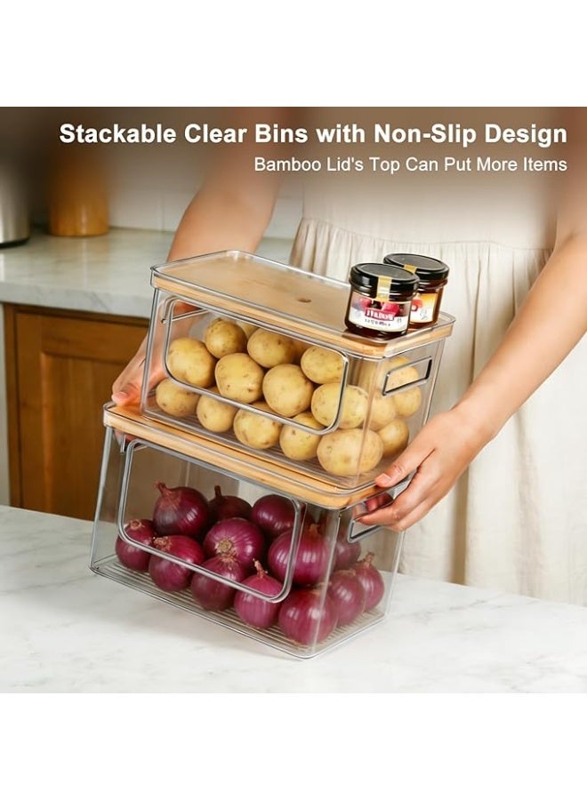 Arabest Pantry Organizers and Storage with Straight Side, 2 Set Stackable Bin with Open Front for Onion,Potato,Garlic,Fruit, Clear Storage Bin with Bamboo Lid for Kitchen Cabinet, Countertop, Bathroom - Image 5