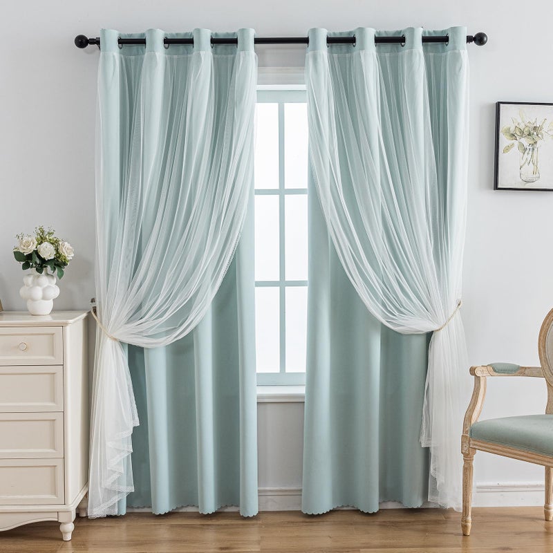Anytime Home Curtains Blackout and Sheer Layered Solid Window Curtain Panel Pair with Grommet Top, 52Wx63L,Light Blue - Image 1