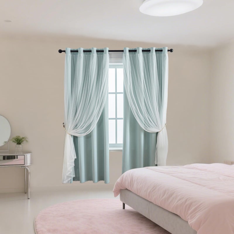 Anytime Home Curtains Blackout and Sheer Layered Solid Window Curtain Panel Pair with Grommet Top, 52Wx63L,Light Blue - Image 5