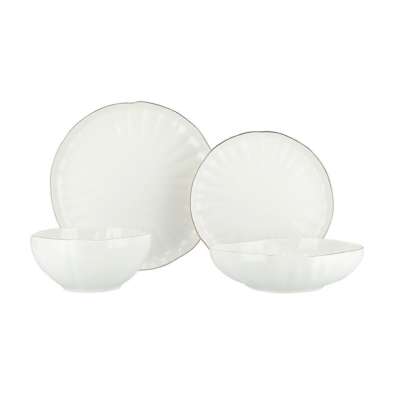 لا ميسا طقم عشاء بورسلان من لا ميسا باللون الأبيض والذهبي 16 قطعة - Image 1