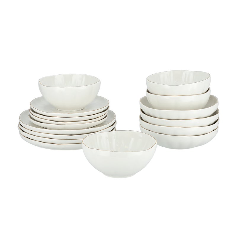 لا ميسا طقم عشاء بورسلان من لا ميسا باللون الأبيض والذهبي 16 قطعة - Image 2