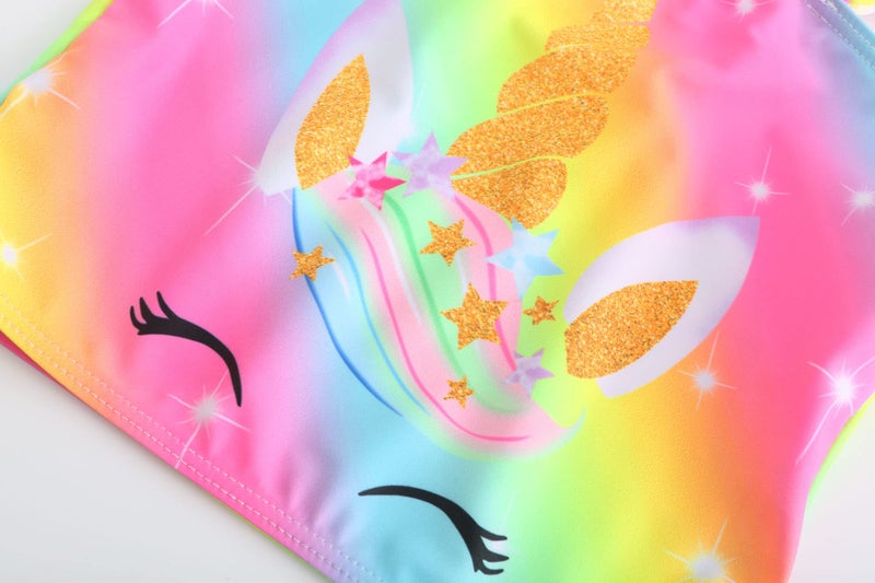 Akokvlar Two Pieces Swimsuit Mermaid Bikinis Tankini Bathing Suit for Little Girls (4T, Rainbow Unicorn) - Image 4