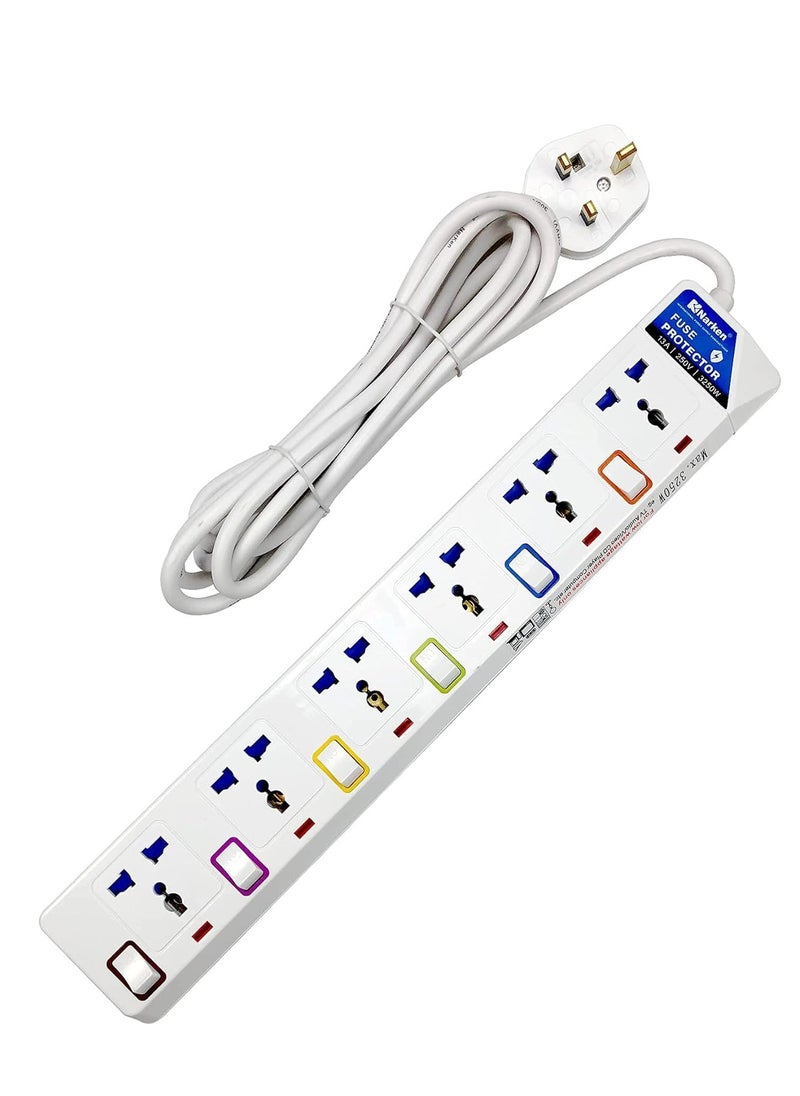 Narken N Narken Narken TC E6-5 E-Series Extension Cord, 6 Ways 5 Meter Electric Universal Power Strip wire, 13A Fuse surge With Separate Single Switch and Indicate light, Max 13A, 3250W, AC 250V  - Image 1