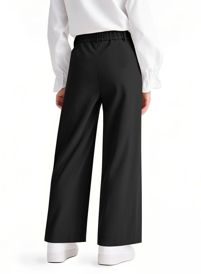 Haloumoning Girls Wide Leg Uniform Pants Kids Elastic High Waist Dress Pants Slacks with Pockets 5-14 Years, Black, 5-6 Years - Image 5