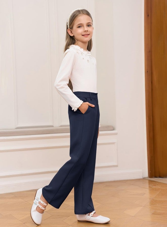 Haloumoning Girls Wide Leg Uniform Pants Kids Elastic High Waist Dress Pants Slacks with Pockets 5-14 Years, Black, 5-6 Years - Image 4