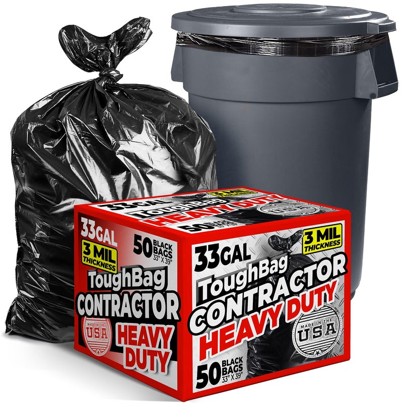 ToughBag 3033 Gallon Trash Bags Heavy Duty 50 COUNT 3 Mil Contractor Trash Bags Heavy Duty Black Contractor Can Liners Made In USA - Image 3
