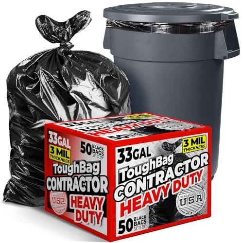 ToughBag 3033 Gallon Trash Bags Heavy Duty 50 COUNT 3 Mil Contractor Trash Bags Heavy Duty Black Contractor Can Liners Made In USA - Image 2