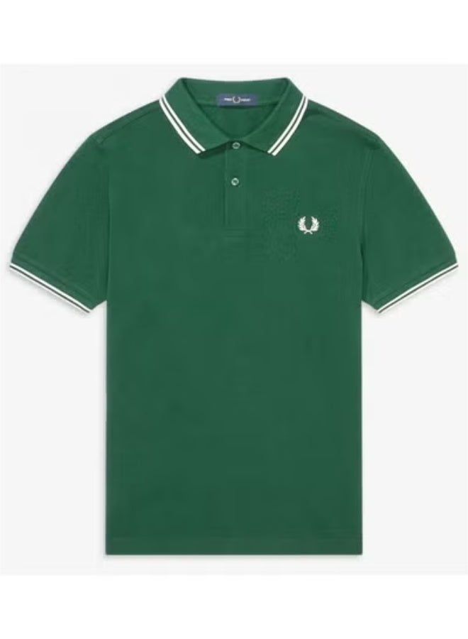 FRED PERRY Men's Classic Fit Twin-Tipped Polo Shirt | 100% Cotton, Embroidered Logo, Machine Washable | Green/White & White Tipping - Image 1