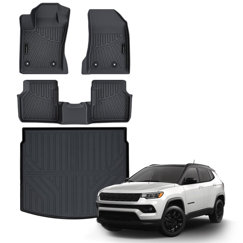 All Weather Floor Mat Cargo Mat Fit for Jeep Compass 20172025 TPE Rubber Liners Compass Accessories All Season Guard Odorless AntiSlip Liner Black