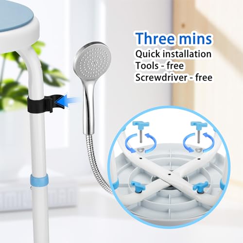 pxsulliao Foldable Adjustable Swivel Bath Seat Bathroom Bathtub Shower Chair Stool for Elderly and Disabled, Seniors Tub Transfer Bench for Inside Shower (Blue, Rotating Model) - Image 5