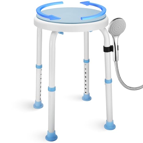 pxsulliao Foldable Adjustable Swivel Bath Seat Bathroom Bathtub Shower Chair Stool for Elderly and Disabled, Seniors Tub Transfer Bench for Inside Shower (Blue, Rotating Model) - Image 1