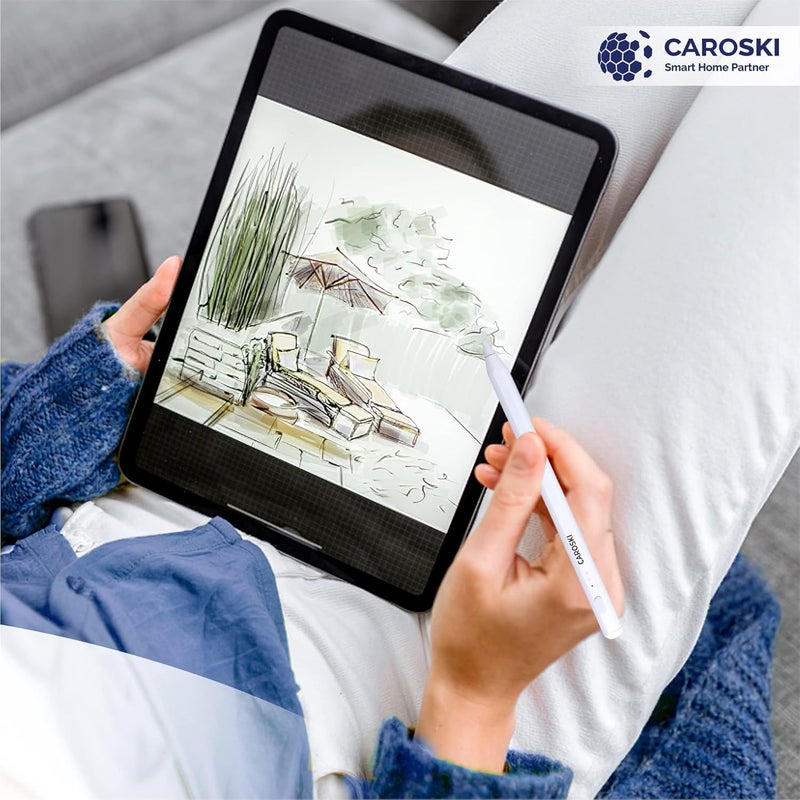كاروسكي قلم ستايلس لجهاز iPad مع رفض راحة اليد ونقاط إضافية، قلم نشط دقيق متوافق مع iPad Pro Air Mini، تشغيل سريع، بطارية طويلة الأمد، تصمي�� مغناطيسي، قلم ستايلس مع كابل شحن USB-C (أبيض) - Image 4