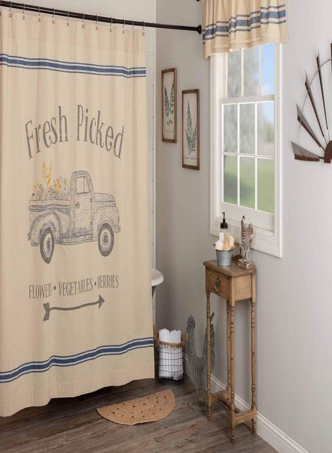 Piper Classics Fresh Picked Shower Curtain, Printed Blue Farm Truck/Produce & Flowers, 72" x 72", Bathroom Curtain - Image 2