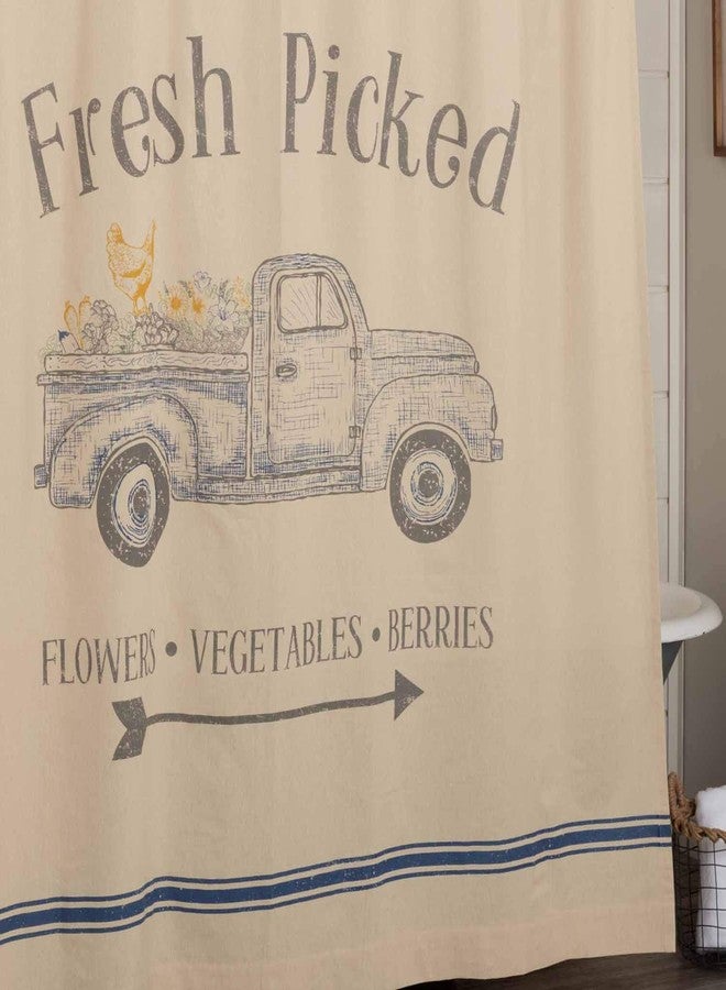 Piper Classics Fresh Picked Shower Curtain, Printed Blue Farm Truck/Produce & Flowers, 72" x 72", Bathroom Curtain - Image 3