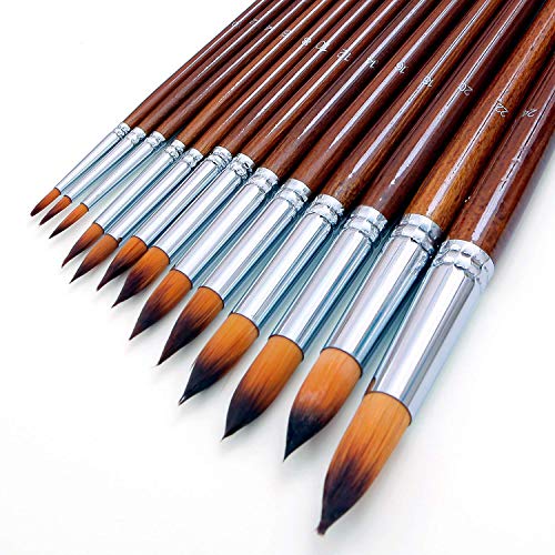 ArtBee 13 Pcs Long Handle Round Shape Artist Acrylic Painting Brushes Set(Nylon) - Image 1