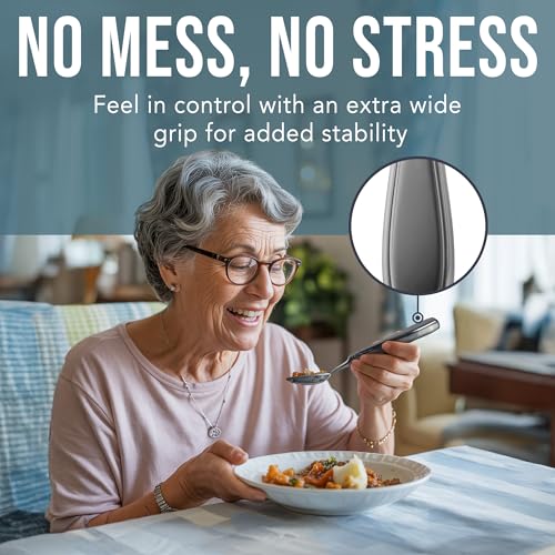 BunMo Weighted Utensils for Tremors and Parkinsons Patients - Heavy Weight Silverware Set of Knife, Fork and Spoon - Parkinsons Gifts for People with Parkinson's - Adaptive Eating Flatware (3 Pieces) - Image 4