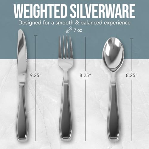 BunMo Weighted Utensils for Tremors and Parkinsons Patients - Heavy Weight Silverware Set of Knife, Fork and Spoon - Parkinsons Gifts for People with Parkinson's - Adaptive Eating Flatware (3 Pieces) - Image 5