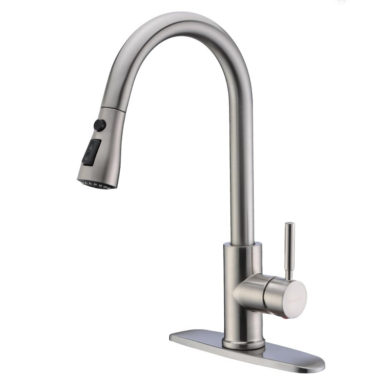 WEWE Single Handle High Arc Brushed Nickel Pull Out Kitchen FaucetSingle Level Stainless Steel Kitchen Sink Faucets with Pull Down SprayerSuitable for Laundry Rv Bar