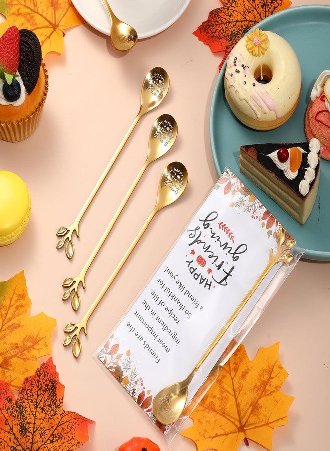 Skybooly 15 Set Happy Friendsgiving Teaspoons Thanksgiving Party Favors gold Stainless Steel Leaf Dessert Teaspoon Coffee Spoons with Thank You Tag Thanksgiving Gift Party Supplies for Guest - Image 3