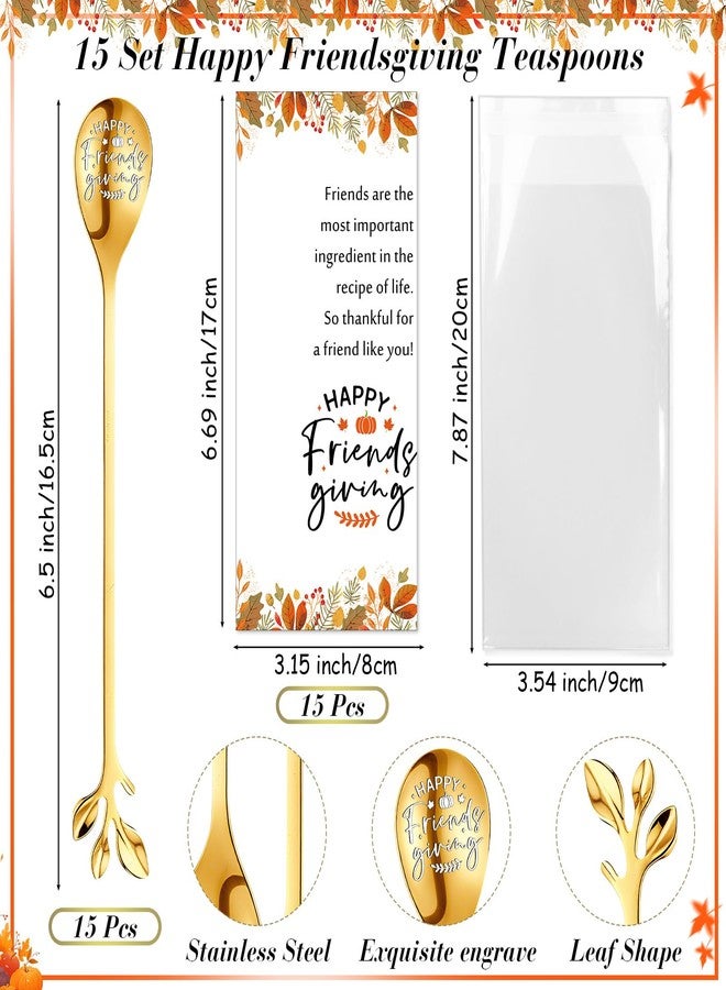 Skybooly 15 Set Happy Friendsgiving Teaspoons Thanksgiving Party Favors gold Stainless Steel Leaf Dessert Teaspoon Coffee Spoons with Thank You Tag Thanksgiving Gift Party Supplies for Guest - Image 2