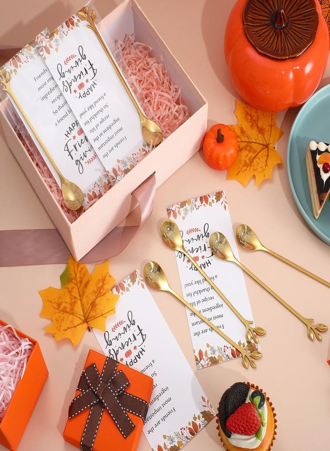 Skybooly 15 Set Happy Friendsgiving Teaspoons Thanksgiving Party Favors gold Stainless Steel Leaf Dessert Teaspoon Coffee Spoons with Thank You Tag Thanksgiving Gift Party Supplies for Guest - Image 4