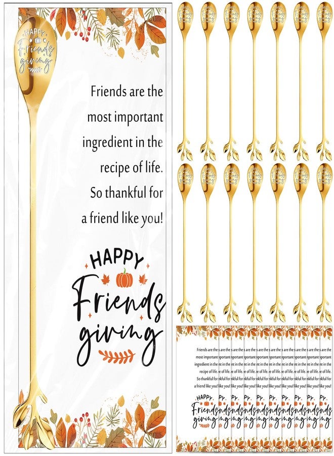 Skybooly 15 Set Happy Friendsgiving Teaspoons Thanksgiving Party Favors gold Stainless Steel Leaf Dessert Teaspoon Coffee Spoons with Thank You Tag Thanksgiving Gift Party Supplies for Guest - Image 1