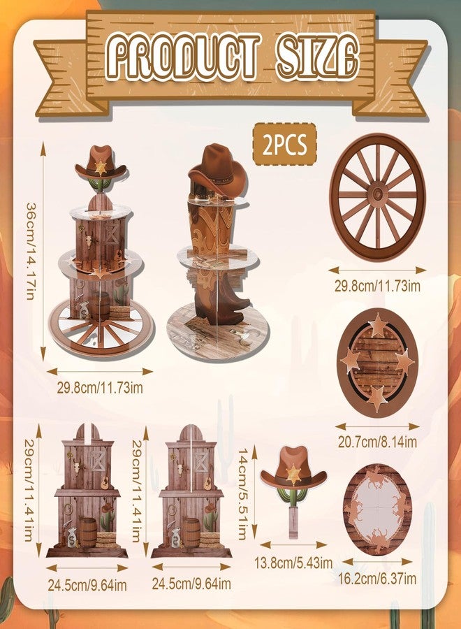 PQJSJDR 2 Pack Western Cowboy Cupcake Stand Decoration,3 Tier Cupcake Stand Boots on the Ground Decorations,Wild Cowboy Theme Party Decorations Cake Holder,for Birthday Baby Shower Party Decoration - Image 2