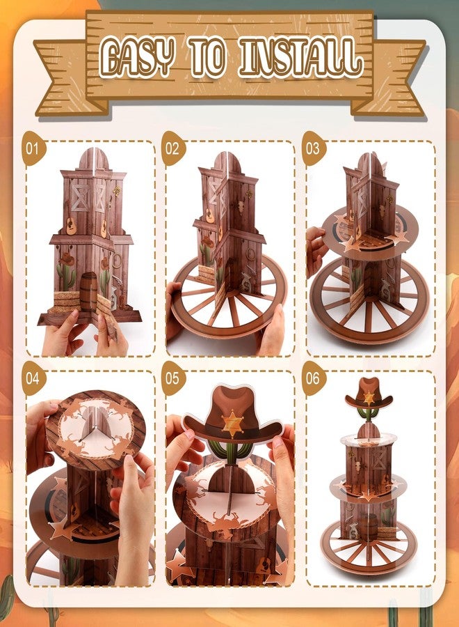PQJSJDR 2 Pack Western Cowboy Cupcake Stand Decoration,3 Tier Cupcake Stand Boots on the Ground Decorations,Wild Cowboy Theme Party Decorations Cake Holder,for Birthday Baby Shower Party Decoration - Image 4
