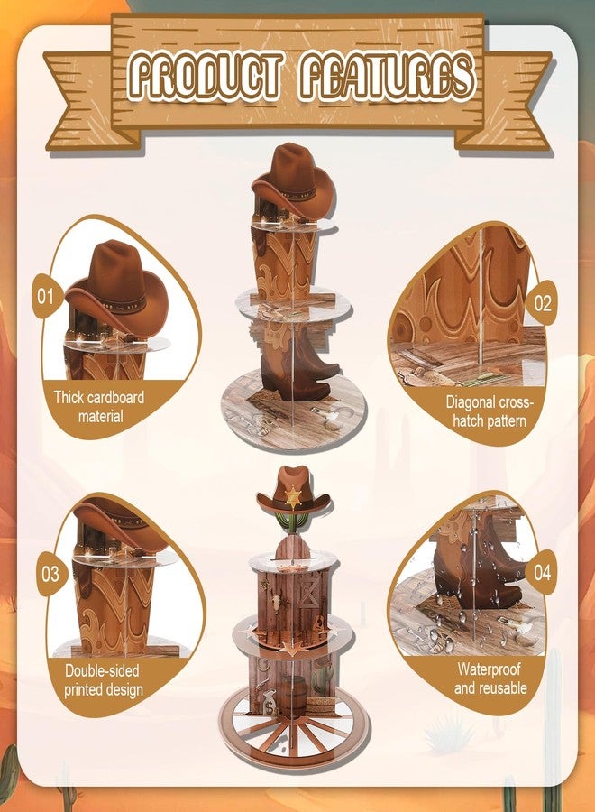 PQJSJDR 2 Pack Western Cowboy Cupcake Stand Decoration,3 Tier Cupcake Stand Boots on the Ground Decorations,Wild Cowboy Theme Party Decorations Cake Holder,for Birthday Baby Shower Party Decoration - Image 3