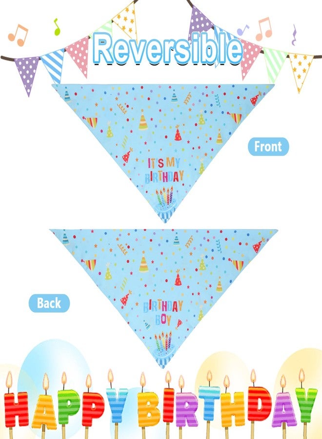 Agroon Boy Dog Birthday Bandana Blue Large 1PCS, Durable Triangle Reversible Scarf Bibs Handkerchief for Puppy Pet - Image 5