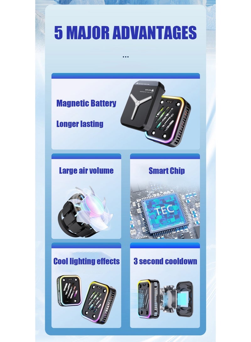 general Magnetic Mobile Cooler，Mobile Phone Cooler Fan，USB Cooling Fan for Phone, Temp Smart Control, RGB Light，Universal Semiconductor Radiator Game Pad Holder Stand - Image 2