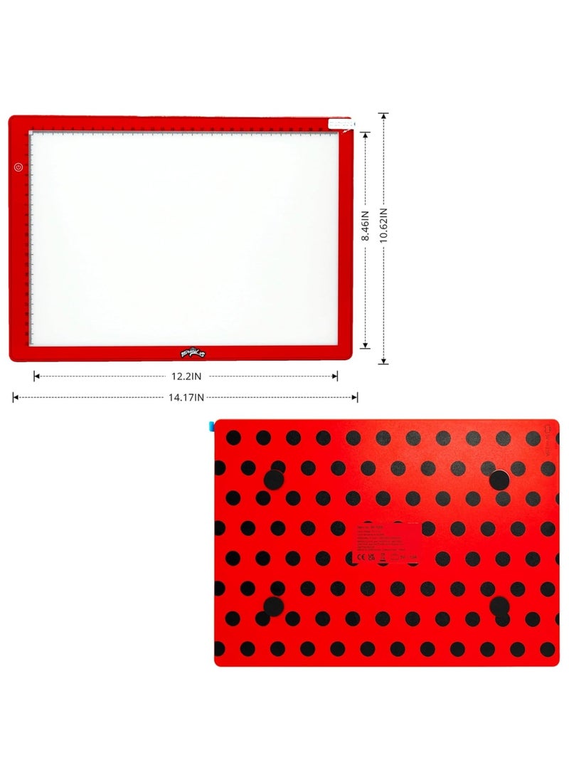 Miraculous Miraculous Ladybug A4 LED Light Pad Drawing Kit for Kids – USB Powered Art Set with Brightness Control, Red and Pink Case & Tracing Pages by Wyncor  - Image 2