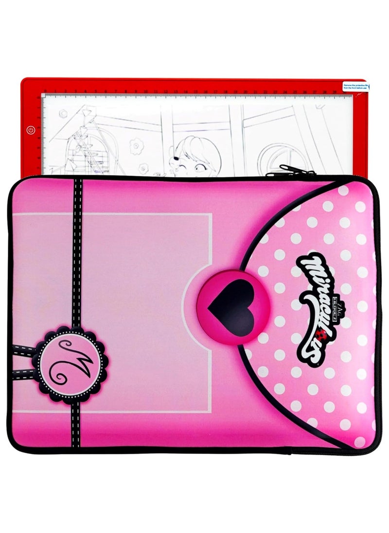 Miraculous - Miraculous Ladybug A4 LED Light Pad Drawing Kit for Kids – USB Powered Art Set with Brightness Control, Red and Pink Case & Tracing Pages by Wyncor - Image 1