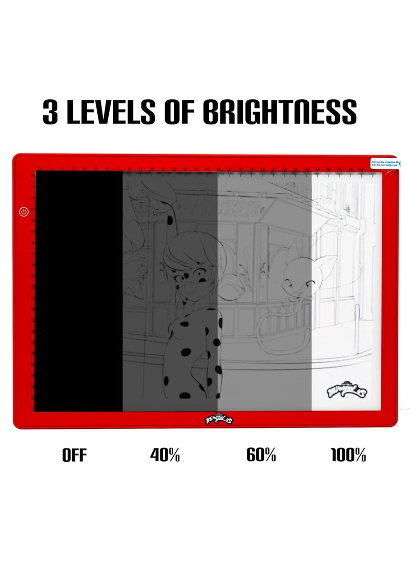 Miraculous Miraculous Ladybug A4 LED Light Pad Drawing Kit for Kids – USB Powered Art Set with Brightness Control, Red and Pink Case & Tracing Pages by Wyncor  - Image 5