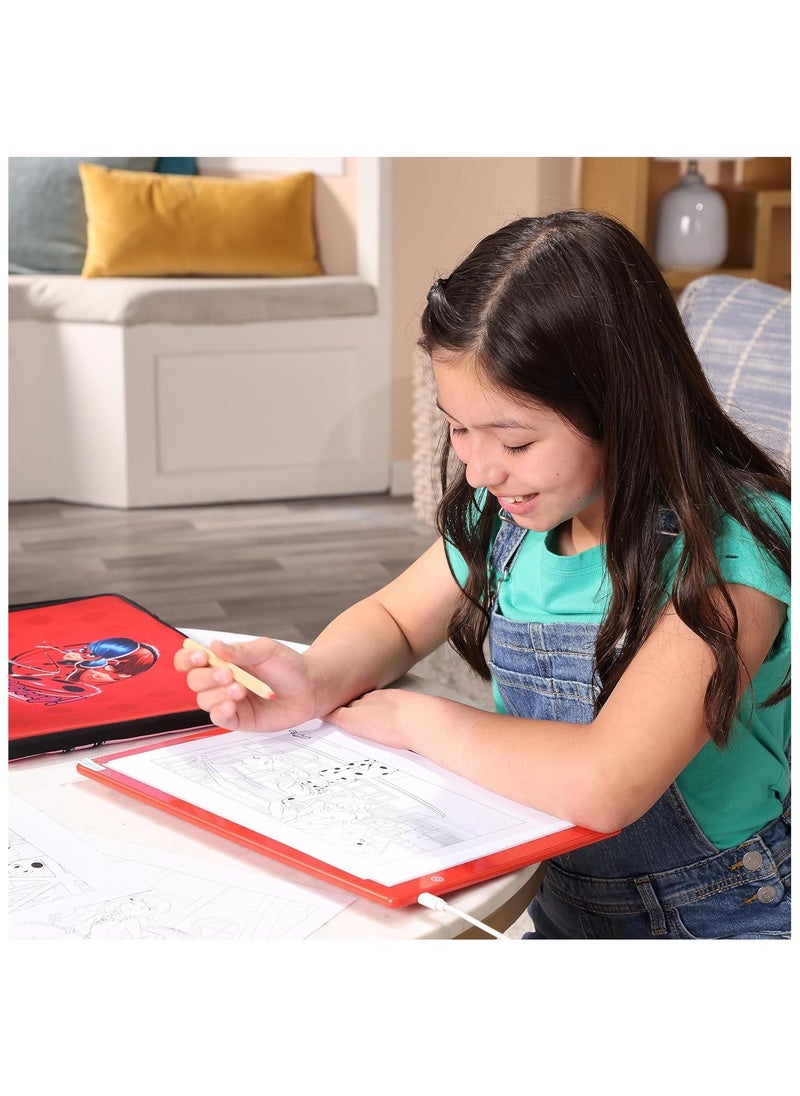 Miraculous Miraculous Ladybug A4 LED Light Pad Drawing Kit for Kids – USB Powered Art Set with Brightness Control, Red and Pink Case & Tracing Pages by Wyncor  - Image 4