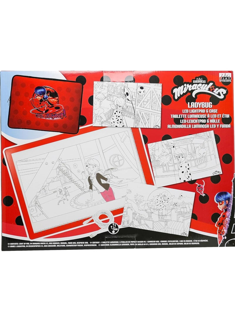 Miraculous - Miraculous Ladybug A4 LED Light Pad Drawing Kit for Kids – USB Powered Art Set with Brightness Control, Red and Pink Case & Tracing Pages by Wyncor - Image 1