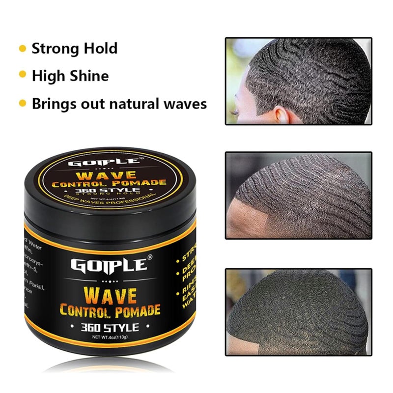 Goiple Natural Wave Pomade for Men Strong Hold, Easy Wash 360 Wave Training Hair Cream, Waves Grease for Men Promotes Layered Waves, Moisture, Control and Silky Shine with Rosemary Oil for Hair Growt Set - Image 3