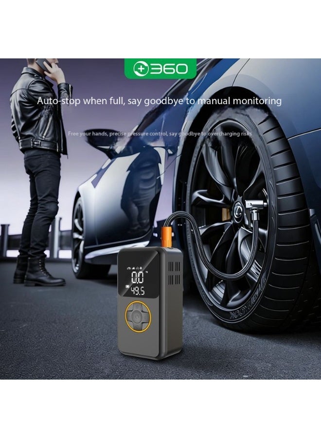 360 مضخة هواء محمولة 360 لاسلكية لإطارات السيارات – شاشة رقمية LCD مزدوجة، إيقاف تلقائي، قابلة لإعادة الشحن للسيارات والدراجات النارية والدراجات الهوائية والكرات - Image 3