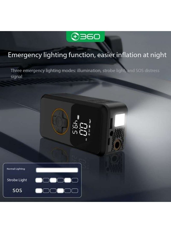 360 مضخة هواء محمولة 360 لاسلكية لإطارات السيارات – شاشة رقمية LCD مزدوجة، إيقاف تلقائي، قابلة لإعادة الشحن للسيارات والدراجات النارية والدراجات الهوائية والكرات - Image 4
