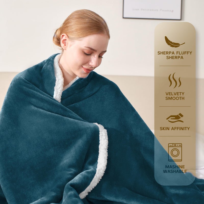 Beautex Sherpa Fleece رمي البطانيات الناعمة الناعمة الفانيلا الفخمة بطانية ورمي البطانيات الحضن المريحة غامضة لأريكة أريكة أريكة (50 "" × 60 "" الأزرق " - Image 3