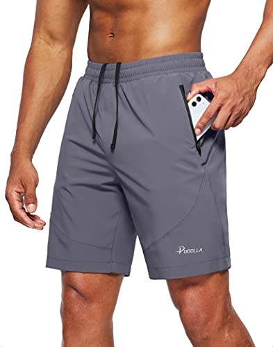 Pudolla Men's Workout Running Shorts Lightweight Gym Athletic Shorts for Men with Zipper Pockets (Dark Gray Small) - Image 1