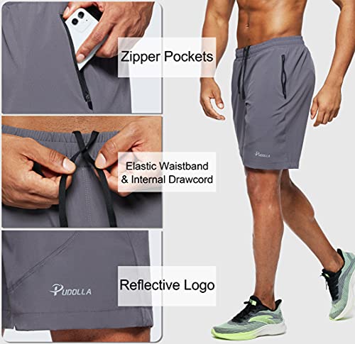 Pudolla Men's Workout Running Shorts Lightweight Gym Athletic Shorts for Men with Zipper Pockets (Dark Gray Small) - Image 4