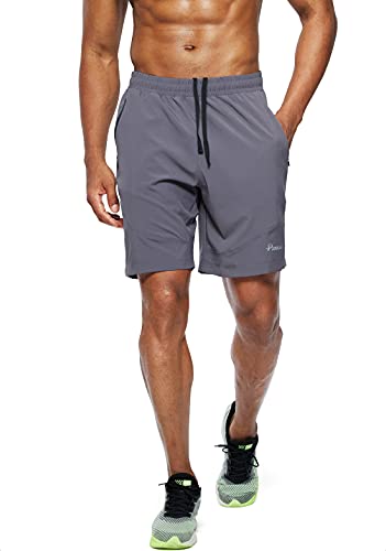 Pudolla Men's Workout Running Shorts Lightweight Gym Athletic Shorts for Men with Zipper Pockets (Dark Gray Small) - Image 2