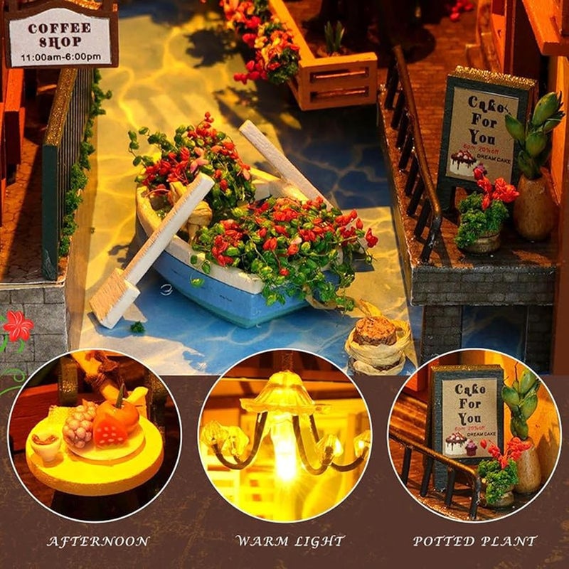 مجموعة نموذج منزل ثلاثي الأبعاد من الخشب مع إضاءة LED للأطفال والكبار لتزيين المنزل - Image 5