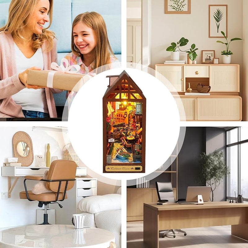 مجموعة نموذج منزل ثلاثي الأبعاد من الخشب مع إضاءة LED للأطفال والكبار لتزيين المنزل - Image 4