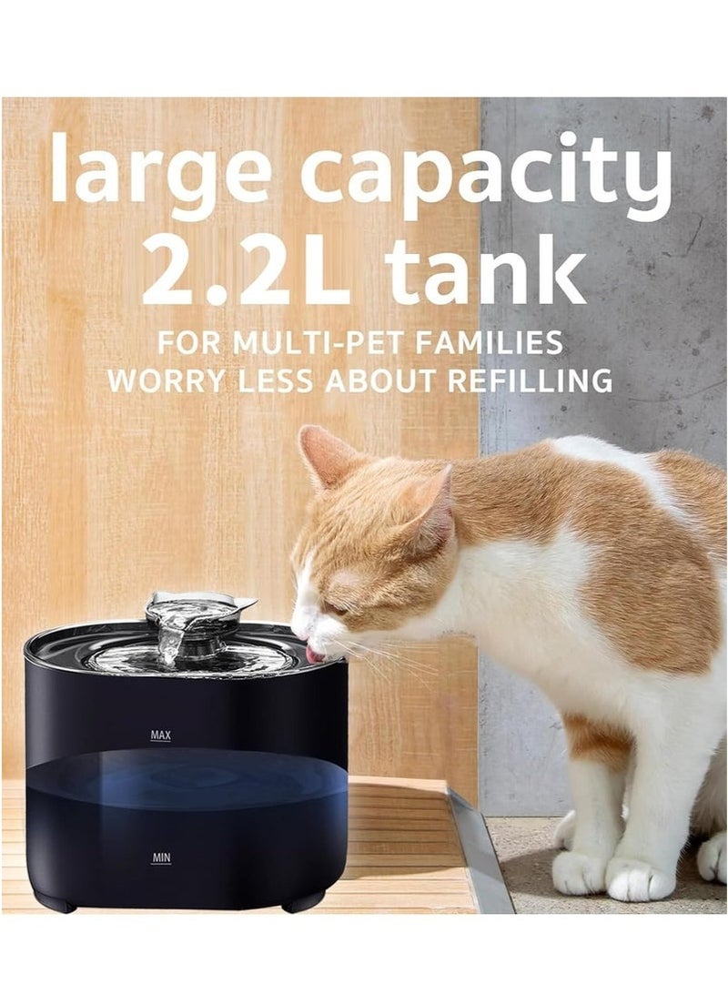 كيلا نافورة مياه للقطط مع فلتر مياه، نافورة مياه أوتوماتيكية من الفولاذ المقاوم للصدأ للحيوانات الأليفة لترطيب صحي ومياه عذبة، موزع مياه هادئ ووعاء شرب للحيوانات الأليفة (أسود) - Image 5