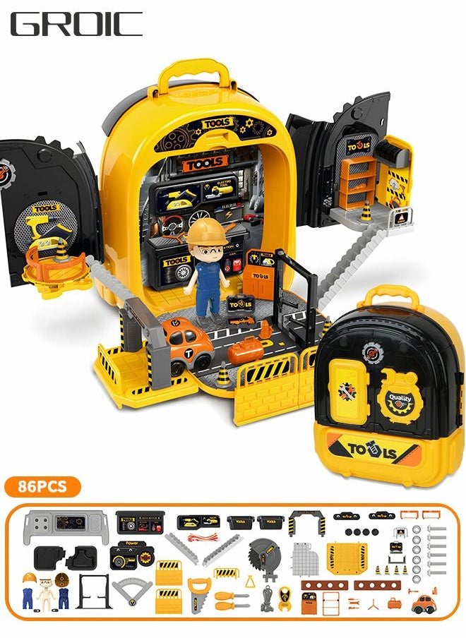 GROIC - Pretend Play Tools Set Kit Toys for Kids,Toy Tool Backpack Sets,Toy Tool Box Play Set,Two-sided Backpack Suitcase,Tools Set Role Play Construction Mechanic Tools Set - Image 1